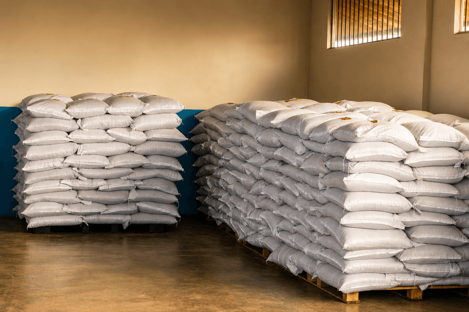 Grandes volumes de açúcar preparados para fornecimento