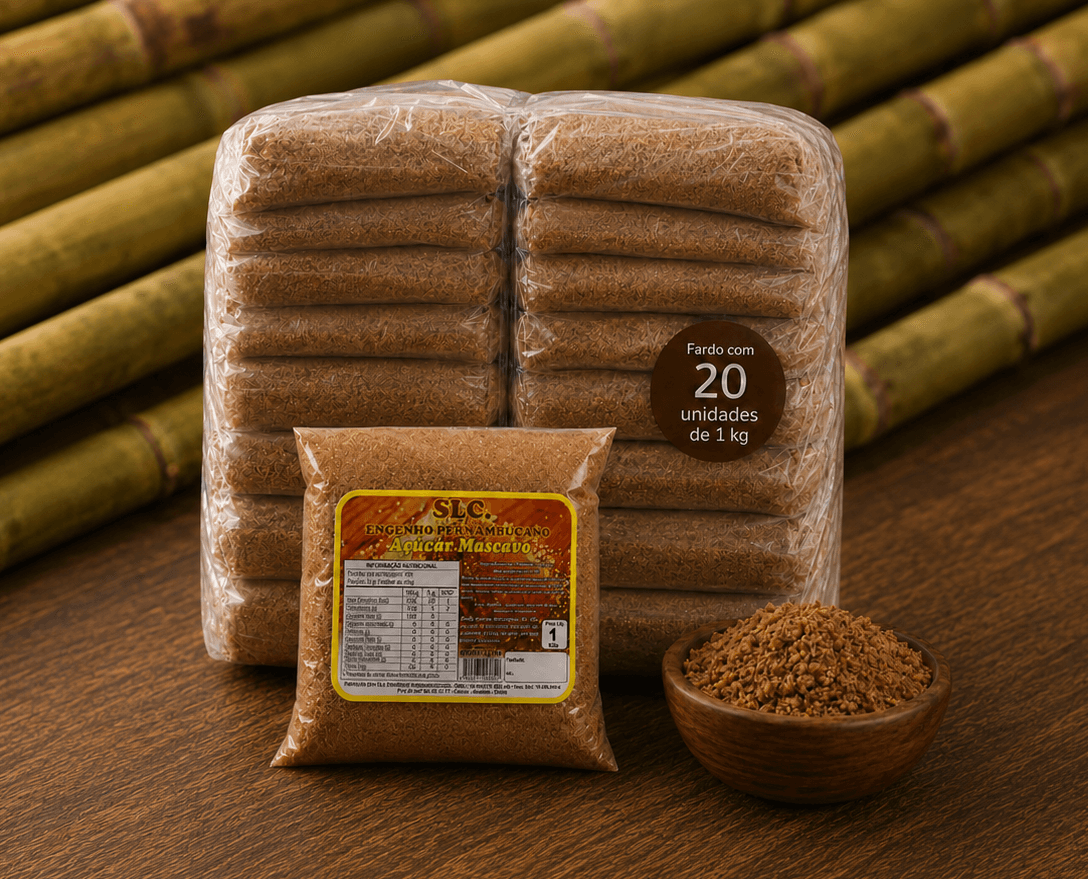 Fardo com embalagens de açúcar mascavo de 1 kg